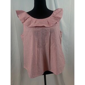 Red and White Pinstripe Ruffle Tie Back Tank Top Women's Size Medium